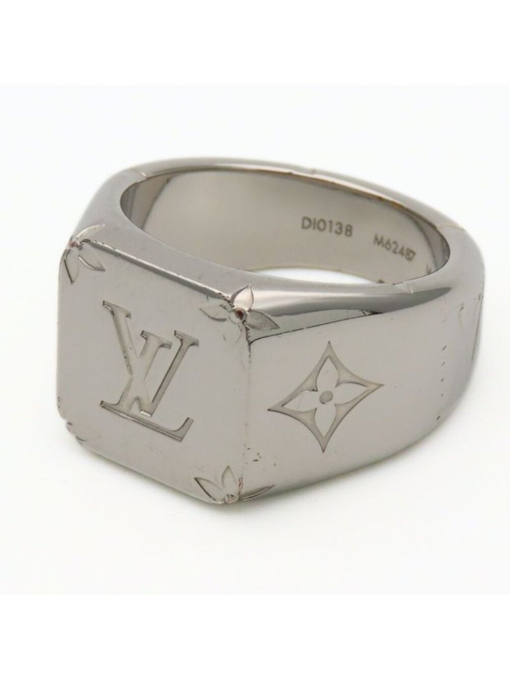 Louis Vuitton Ring Signet Monogram Metal Silver Plated - Picture 2 of 10
